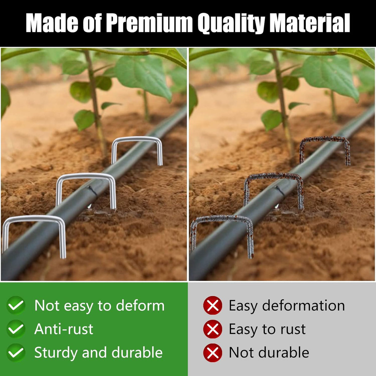 FEED GARDEN 6 Inch 50 Pack Hot-dip Galvanized Landscape Staples Plant Cover Spikes 11 Gauge Tent Stakes Garden Stakes Landscaping Fabric SOD Pins Yard Pins for Decoration Weed Barrier Fabric
