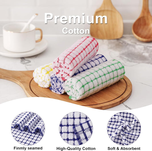 Kitinjoy Cotton 8 Pack Terry Kitchen Dish Cloths, 12 x 12 Inches Super Soft and Absorbent Dish Rags, Quick Drying Dish Towels for Washing Dishes, Mixed Color