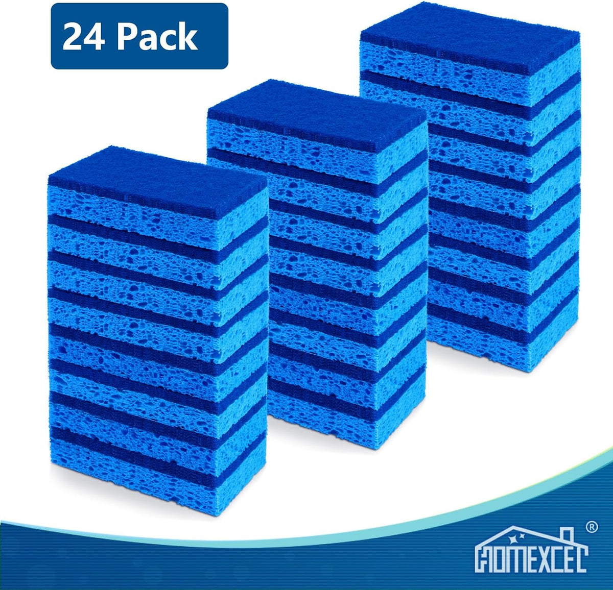 HOMEXCEL Sponges Kitchen 24pcs, Non-Scratch Scrub Dish Sponge Safe on Non-Stick Cookware, Dual Sided Cleaning Sponges for Kitchen, Household, Bathroom and More