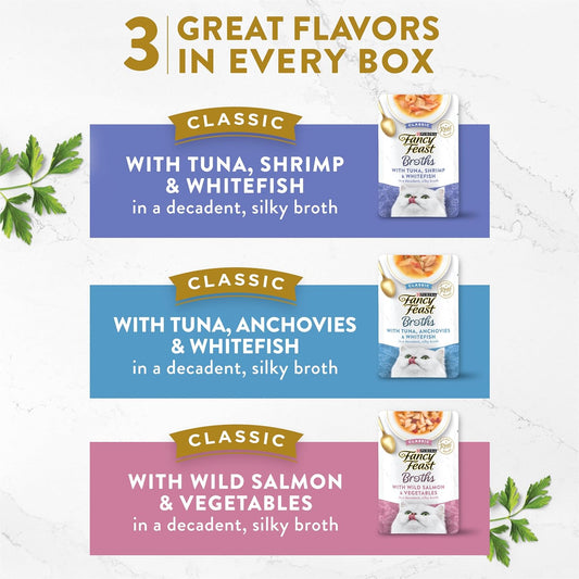 Purina Fancy Feast Lickable Wet Cat Food Broth Complement Classics Collection Variety Pack - (Pack of 12) 1.4 oz. Pouches