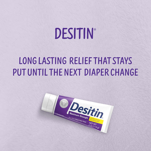 Desitin Maximum Strength Baby Diaper Rash Cream, 40% Zinc Oxide, Hypoallergenic No Added Parabens & Dyes, Protects & Relieves Baby’s Skin for Up to 12 Hours, Prevents Diaper Rash, 4.8 oz Tube