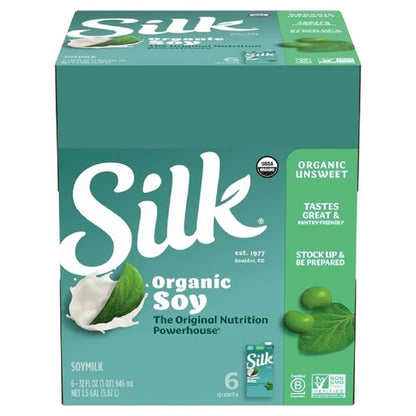 Silk Shelf-Stable Organic Soy Milk, Unsweetened, Dairy-Free, Vegan, Non-GMO Project Verified,32 Fl Oz(Pack of 6)