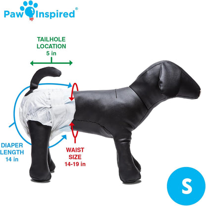 Paw Inspired 32ct Disposable Dog Diapers | Female Dog Diapers Ultra Protection | Diapers for Dogs in Heat, Excitable Urination, or Incontinence (Small)