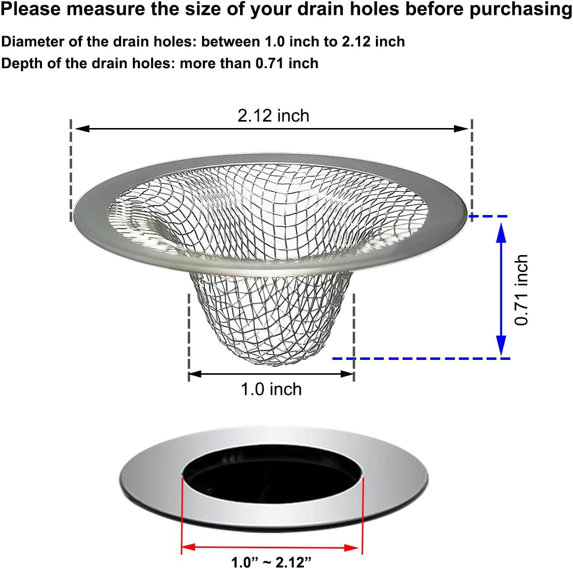 1.0" Small Drain Strainer, Sink Drain Hair Catcher, Bathroom Sink Drain Strainer, 2PCS Drain Mesh Baskets for Laundry, Mop Pool, Utility, Slop, RV Sink, Stainless Steel Drain Filter