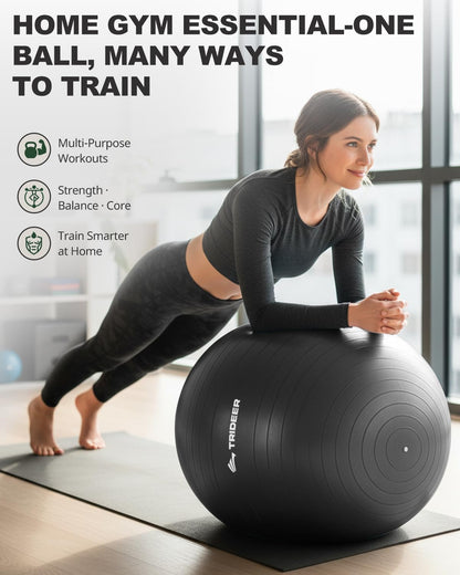 Trideer Exercise Ball for Yoga, Pilates & Fitness – Stability Ball Equipment for Home Gym & Office Chair, Core & Balance Training Accessories, Physical Therapy Equipment, Quick Pump Included, 5 Sizes