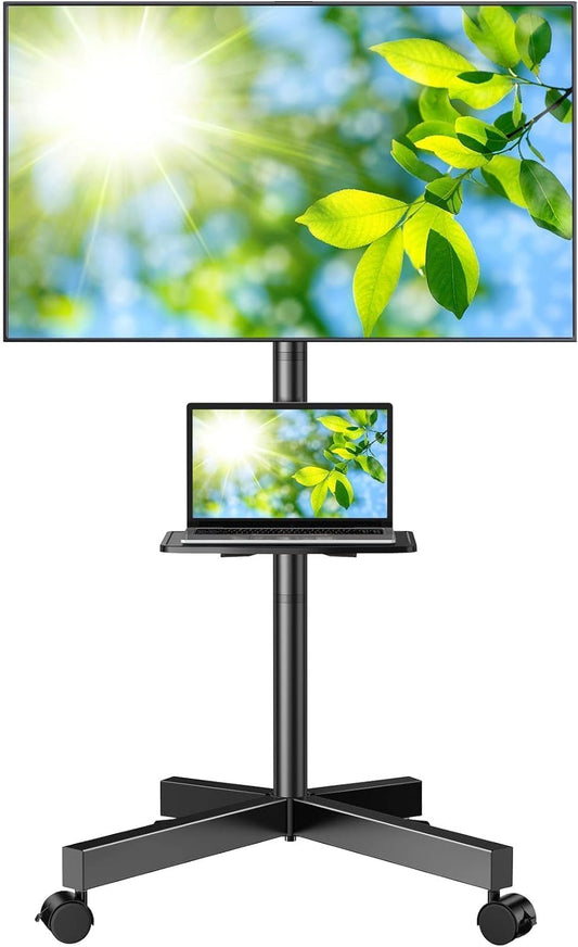 PERLESMITH Rolling TV Stand, Mobile TV Stand for 23-60 Inch LCD LED TVs, Tilt TV Stand Wheels Holds up to 88Lbs, Portable TV Stand for Bedroom with Shelf, Outdoor TV Stand Max VESA 400x400mm PSTVMC06