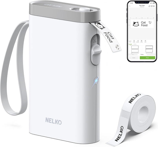 Nelko Label Maker Machine with Tape, P21 Bluetooth Label Printer, Wireless Mini Label Makers with Multiple Templates for School Office Home, White