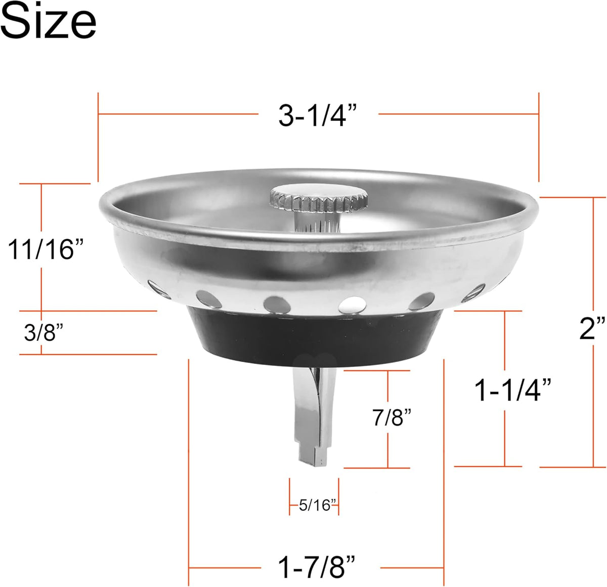 2 Pack - Kitchen Sink Strainer and Stopper Combo Basket Replacement for Standard 3-1/2 inch Drain, Stainless Steel Basket with Plastic Knob, Rubber Stopper Bottom - Hilltop Products