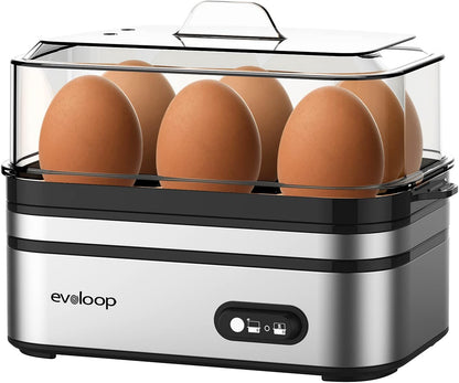 Evoloop Rapid Egg Cooker Electric 6 Eggs Capacity, Soft, Medium, Hard Boiled, Poacher, Omelet Maker Egg Poacher With Auto Shut-Off, BPA Free