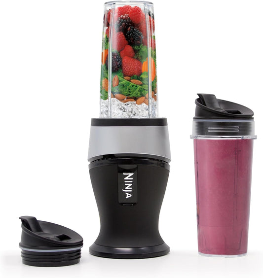 Ninja Fit Compact Personal Blender, Portable Blender for-Smoothies, Shakes, Food Prep, and Frozen Blending, 700-Watt Base, (2) 16-oz. Cups and Spout Lids, Black QB3001SS