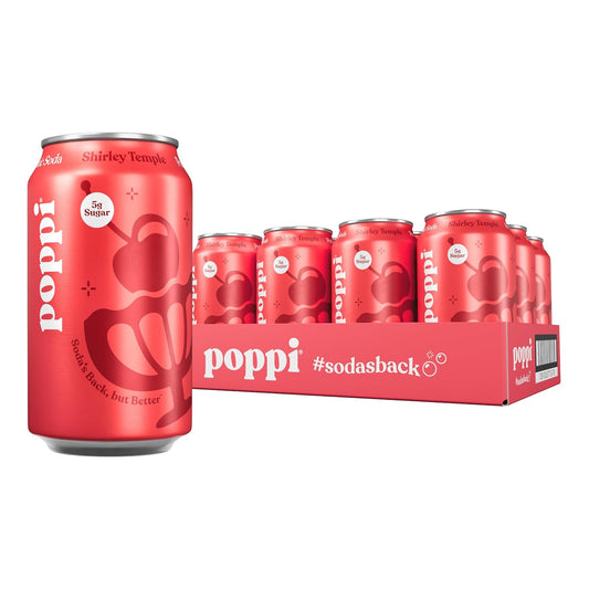 Poppi Sparkling Prebiotic Soda Beverage with Apple Cider Vinegar, Seltzer Water and Fruit Juice, Shirley Temple, 12 Fl Oz, Pack of 12
