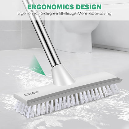 SetSail Floor Scrub Brush with 51-Inch Long Adjustable Handle 2 in 1 Scrape Brush Stiff Bristle Floor Scrubber for Cleaning Shower Bathroom Garage Kitchen Wall Deck Tub Tile