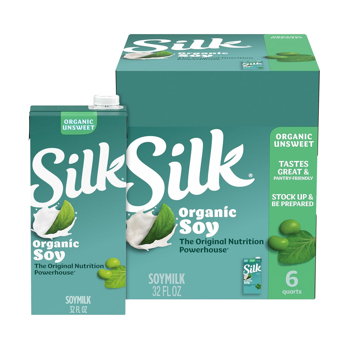 Silk Shelf-Stable Organic Soy Milk, Unsweetened, Dairy-Free, Vegan, Non-GMO Project Verified,32 Fl Oz(Pack of 6)