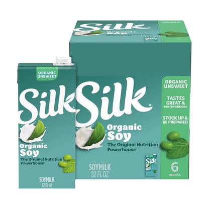 Silk Shelf-Stable Organic Soy Milk, Unsweetened, Dairy-Free, Vegan, Non-GMO Project Verified,32 Fl Oz(Pack of 6)