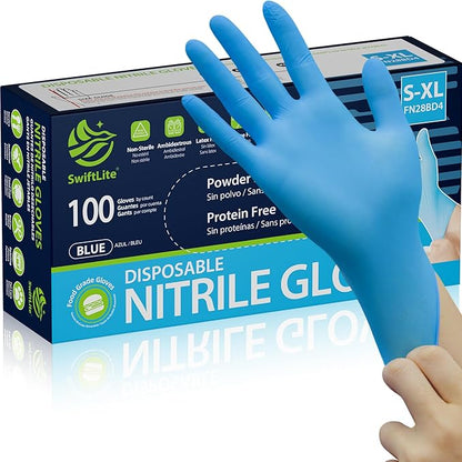 SWIFTLITE Nitrile Gloves, Food Safe Disposable Gloves Latex Free, Blue Rubber Gloves Powder Free for Cooking and Cleaning