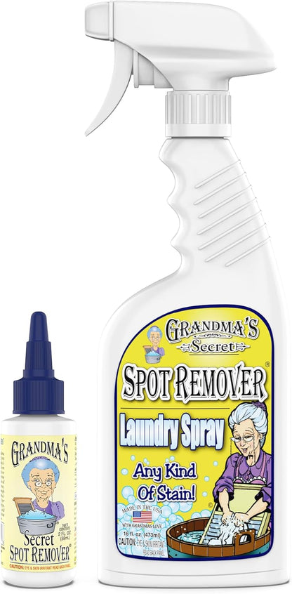 Grandma's Secret Spot Remover Laundry Spray - Chlorine, Bleach and Toxin-Free for Clothes - Fabric Stain Remover Removes Oil, Paint, Blood and Pet Stains - 16 oz & 2 oz Combo, DuoPack