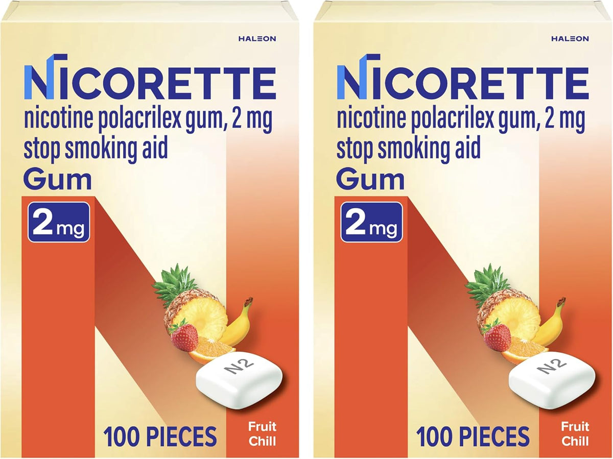 Nicorette Nicotine Gum Stop Smoking Aid, 2 mg, Fruit Chill Flavor - 200 Count