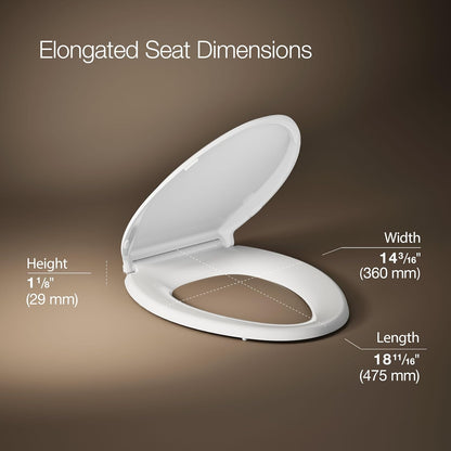 KOHLER 4636-RL-0 Cachet ReadyLatch Elongated Toilet Seat Slow Close, Soft Close Toilet Seat Quiet Lid, Contoured Grip-Tight Bumpers Installation Hardware, Apartment Essentials, White