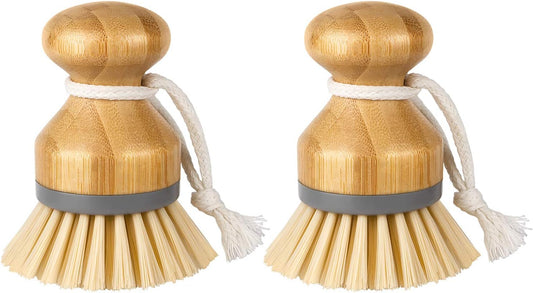 MR.SIGA Bamboo Palm Brush, Scrub Brush for Dishes Pots Pans Kitchen Sink Cleaning, Pack of 2