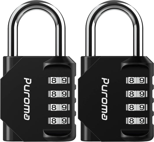 Puroma 2 Pack Combination Lock for Locker 4 Digit Outdoor Waterproof Padlock for School, Gym, Sports, Fence, Toolbox, Gate, Case, Outdoor, Hasp Storage (Black)