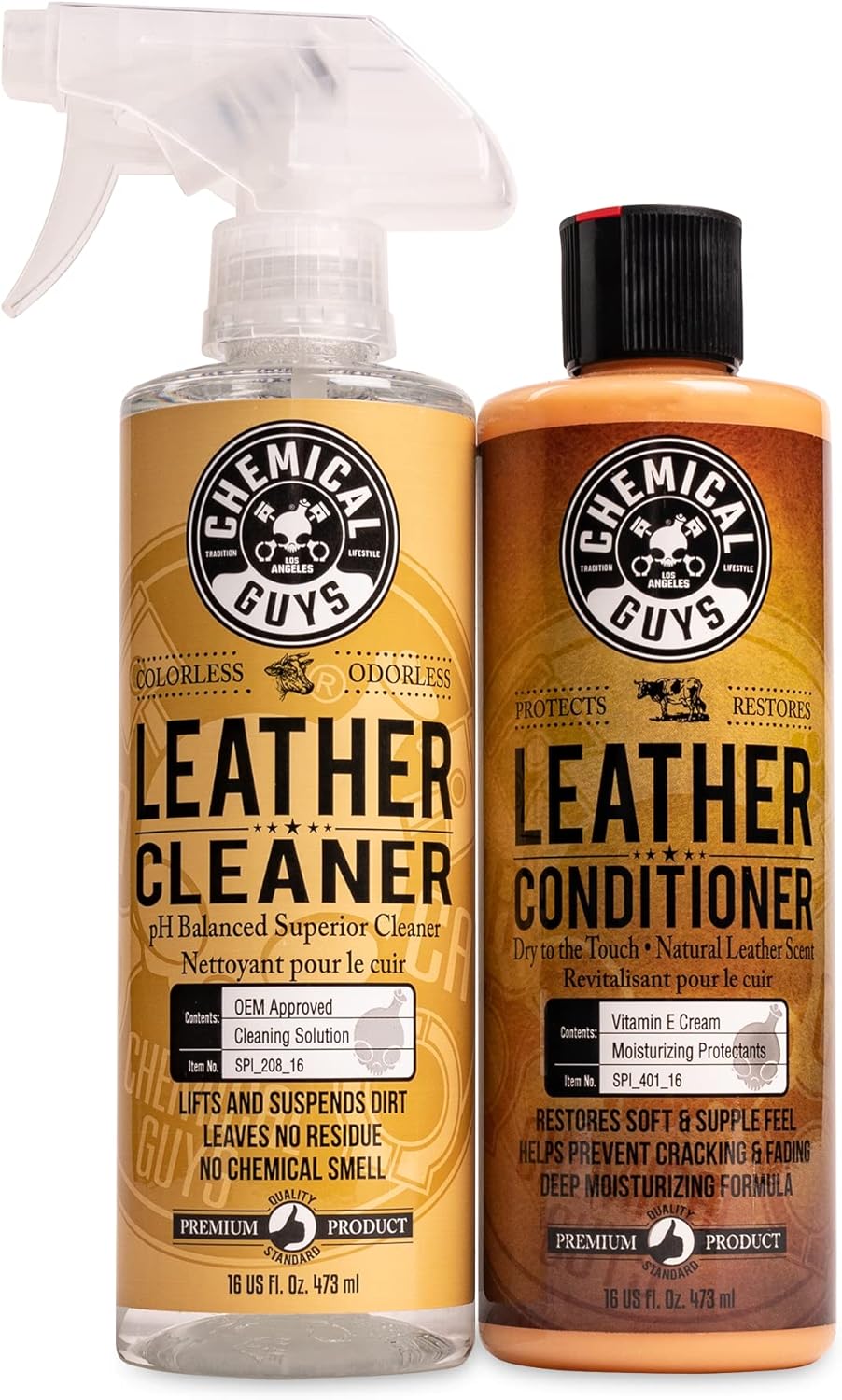 Chemical Guys Leather Cleaner and Conditioner Kit - Car Cleaner and Conditioner, Safely Cleans & Conditions Leather Car Interiors, Furniture, Shoes, Boots, Bags, Apparel & More, 2 Bottles (16 oz Each)