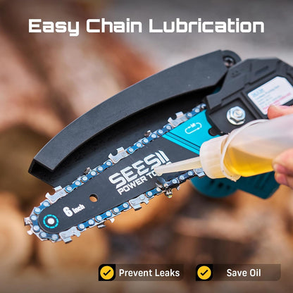 Seesii Mini Chainsaw, 6-inch Mini Chainsaw Cordless, Handheld Electric Power Chain Saw with 2 Batteries, for Tree Trimming Wood Cutting, Best Gifts for Father, Dad, Husband, Men