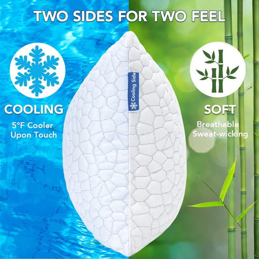 QUTOOL Cooling Pillow for Sleeping, CertiPUR-US Shredded Memory Foam Queen Pillows Set of 2, Cool Pillow for Hot Sleepers Adjustable Firm Pillow for Side, Back, Stomach Sleepers Soft Yet Support,White