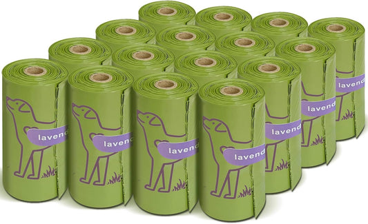 240 Count Lavender Scented 13” x 9” Dog Poop Bags Rolls, Leakproof Strong & Sturdy Waste Bags for Doggie Cat Pet