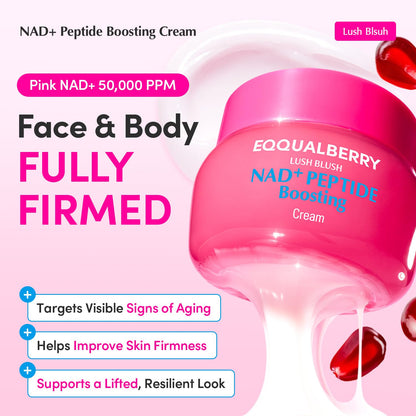 EQQUALBERRY NAD+ Peptide Boosting Cream – NAD+ 5% & 13 Peptides Anti-Aging Korean Skincare Face & Body Cream | Firming & Lifting Pink Neck Cream for Sagging Skin (1.69 fl.oz / 50ml)