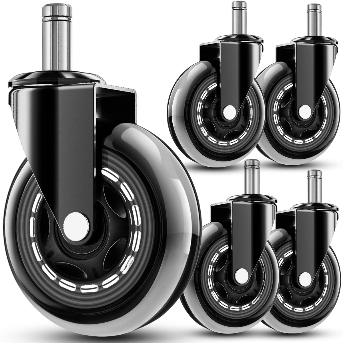RidRed Office Chair Wheels - Replacement Rubber Wheels - Universal Fit 3 Inch Casters, Heavy-Duty Chair Casters, Noise Free, Fits 98% Chair, for All Floor (5)