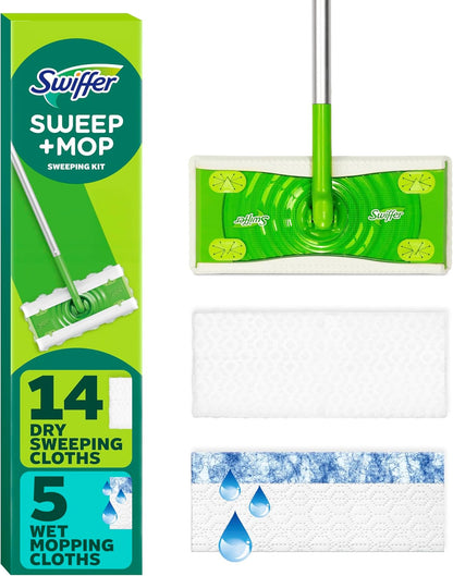Swiffer Sweeper 2-in-1 Mops for Floor Cleaning, Dry and Wet Multi Surface Floor Cleaner, Sweeping and Mopping Starter Kit, Includes 1 Mop + 19 Refills, 20 Piece Set