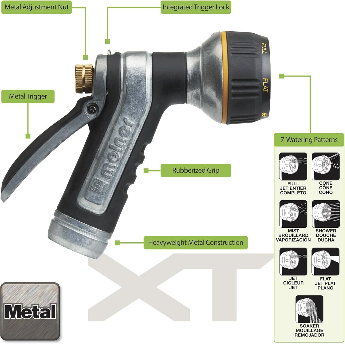 Melnor 65020-AMZ Metal Nozzle with QuickConnect Product Adapter Set, Multi-Pattern, Heavyweight Rear Trigger