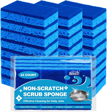 HOMEXCEL Sponges Kitchen 24pcs, Non-Scratch Scrub Dish Sponge Safe on Non-Stick Cookware, Dual Sided Cleaning Sponges for Kitchen, Household, Bathroom and More