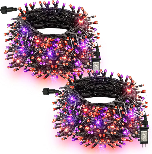Halloween Lights, 400 LED 132FT Outdoor Halloween Lights Plug in with 8 Modes, Waterproof Light Outdoor, Indoor Decorations for Party Yard Haunted House Decor, Orange and Purple