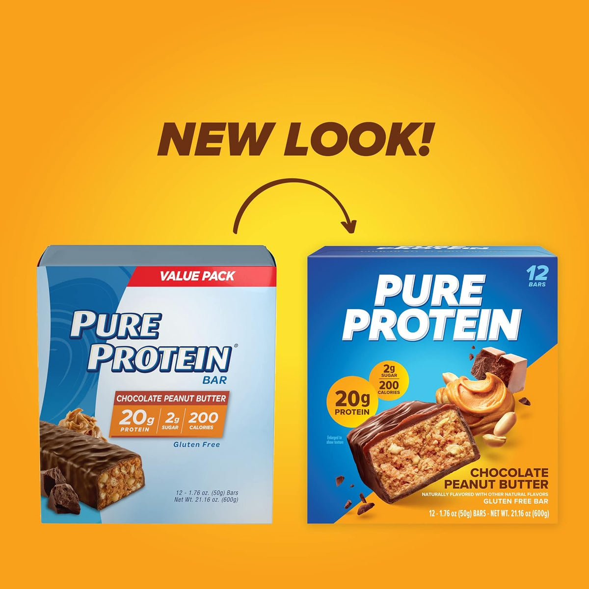 Pure Protein Chocolate Peanut Butter Protein Bars – 20g Protein, 3g Sugar, 190 Calories (12 count) Low Sugar* High Protein Snack - Gluten Free - Perfect for a Healthy Snack