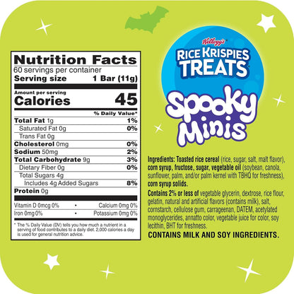 Rice Krispies Treats Mini Crispy Marshmallow Squares, Kids Snacks, Cereal Bars, Halloween, 23.2oz Box (60 Bars)