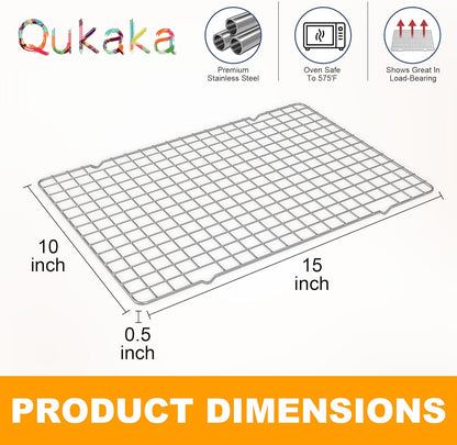2PCS Cooling Racks for Cooking and Baking - 10" x 15"Heavy Duty Stainless Steel Wire Rack for Baking, Grilling, Roasting - Oven & Dishwasher Safe - Fits Jelly Roll Sheet Pan-Silver