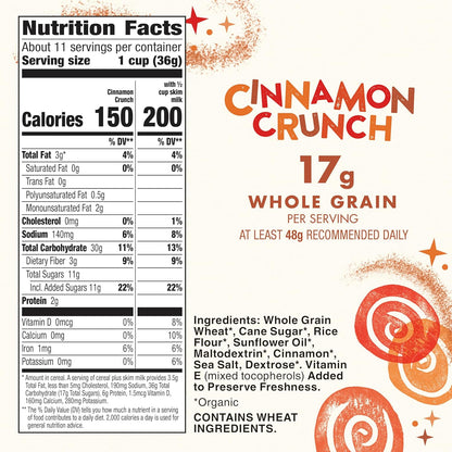 Cascadian Farm Organic Cinnamon Crunch Cereal, Family Size, 14.5 oz