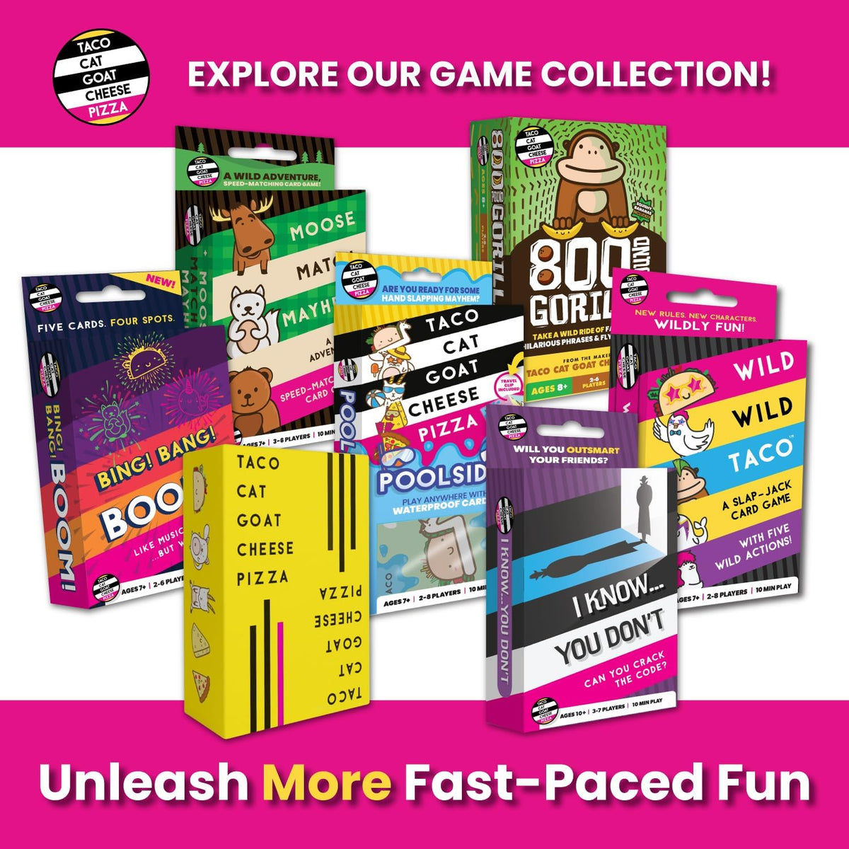 Taco Cat Goat Cheese Pizza Wildly Entertaining Card Game for Family and Group Game Night | Easy to Learn and Play with 10-15 Minute Rounds | Fun for Kids, Teens, Adults, and Families | 2-8 Players