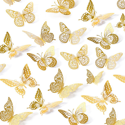 SAOROPEB 3D Butterfly Wall Decor - 48 Pcs, 4 Styles, 3 Sizes, Gold Butterfly Decorations for Birthday & Party Celebrations, Removable Stickers