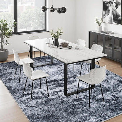 5x7 Area Rug Living Room Rug: Washable Modern Abstract Soft Thin Rug Indoor Floor No Slip Stain Resistant Carpet for Bedroom Dining Room Farmhouse Nursery Home Office - Black