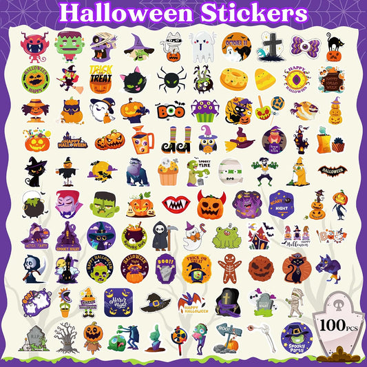 Halloween Stickers | 100 PCS Halloween Party Favors - Halloween Games Toys Gifts Party Supplies - Crafts Accessories Treats Bulk for Classroom